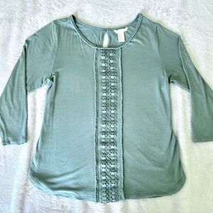 H&M Seafoam Blue/Green Lace Long Sleeve Blouse Size Medium